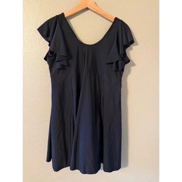 Smismivo Black Ruffle Sleeve Swimdress One Piece Swimsuit Plus Size 1XL - Picture 2 of 6